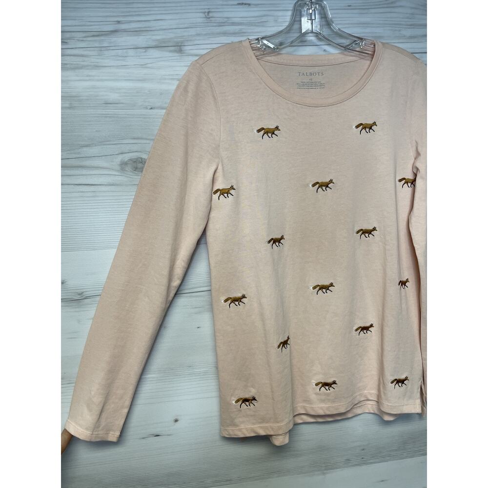 Talbots Shirt Womens XS Fox Embroidered Long Sleeve Crewneck Animal‎ Top - Picture 3 of 9